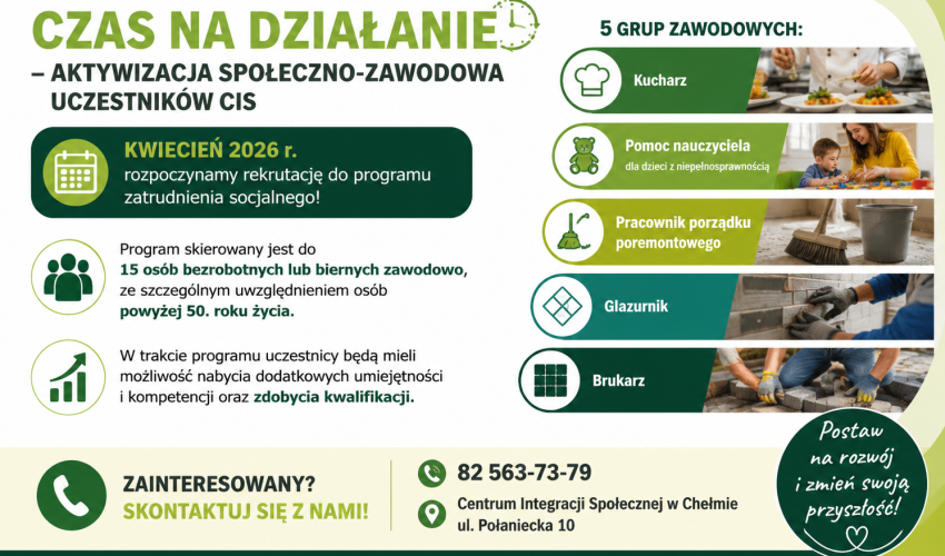 Rekrutacja do programu „Czas na działanie – aktywizacja społeczno-zawodowa uczestników CIS”